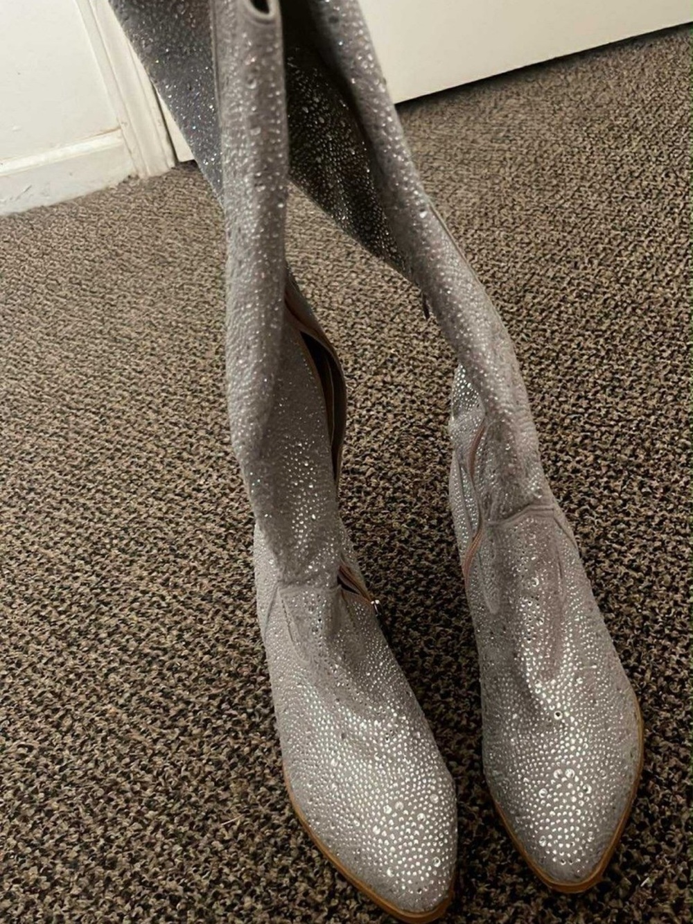 Women's Silver Embellished Knee-High Boots
